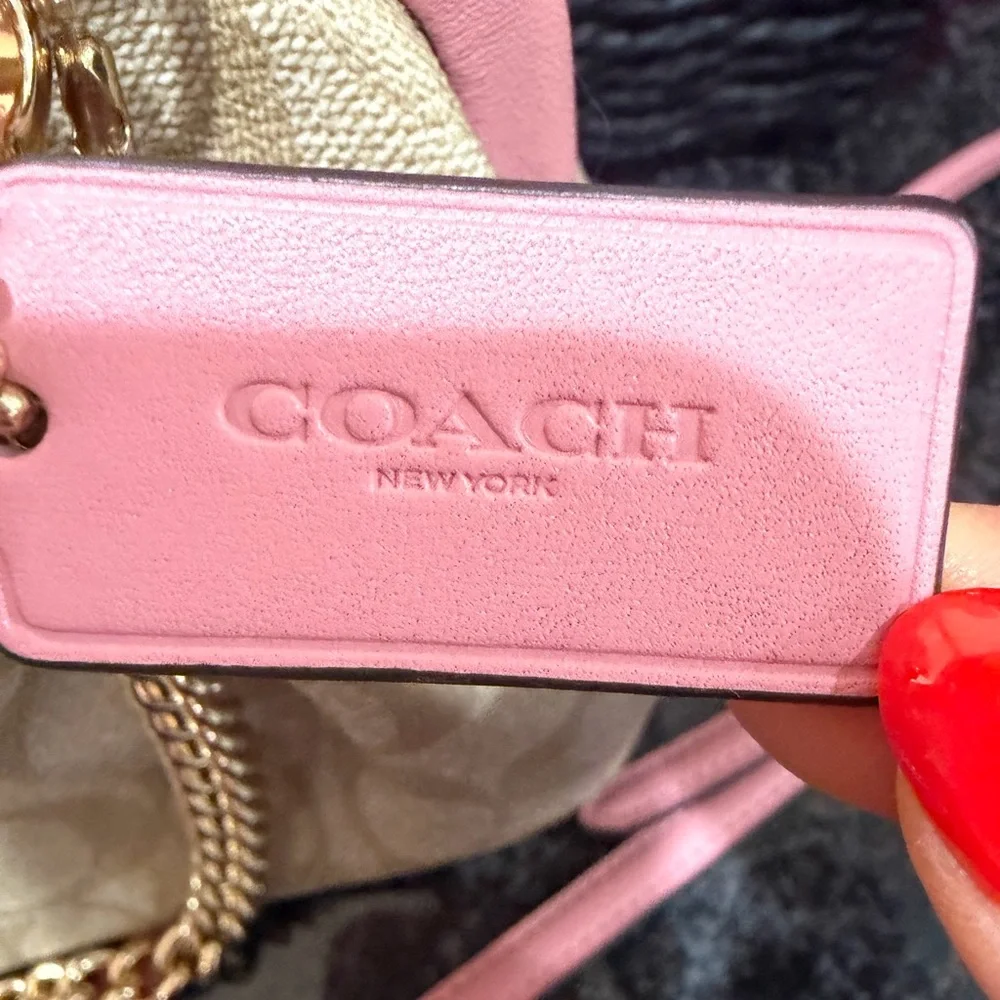 Signature Canvas Tan/Pink Colored Coach Bag. - Picture 4 of 4